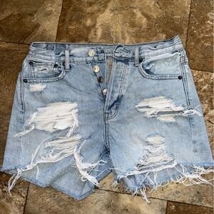 American Eagle Outfitters Light Blue Distressed Denim Shorts